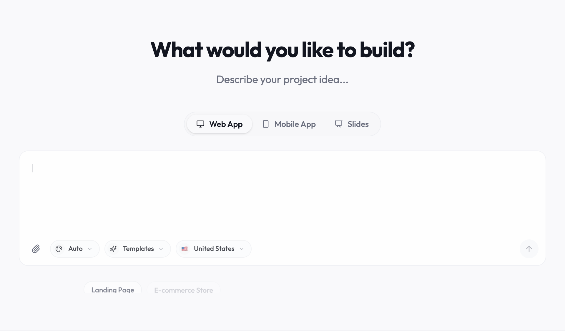 Youmake prompt workspace with Web App, Mobile App, and Slides options.